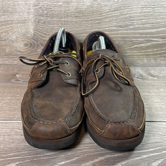 Timberland Brown Leather Mens Size 12M 2-Eye Lace Up Moccasin Boat Shoe 71024 - Picture 2 of 12